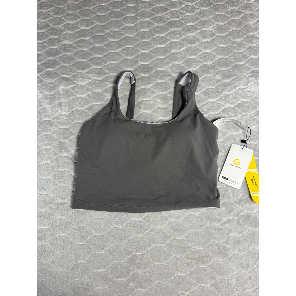 GLOWMODE FeatherFit Sports Bra Grey Twist Back Athletic Crop Top Small NWT